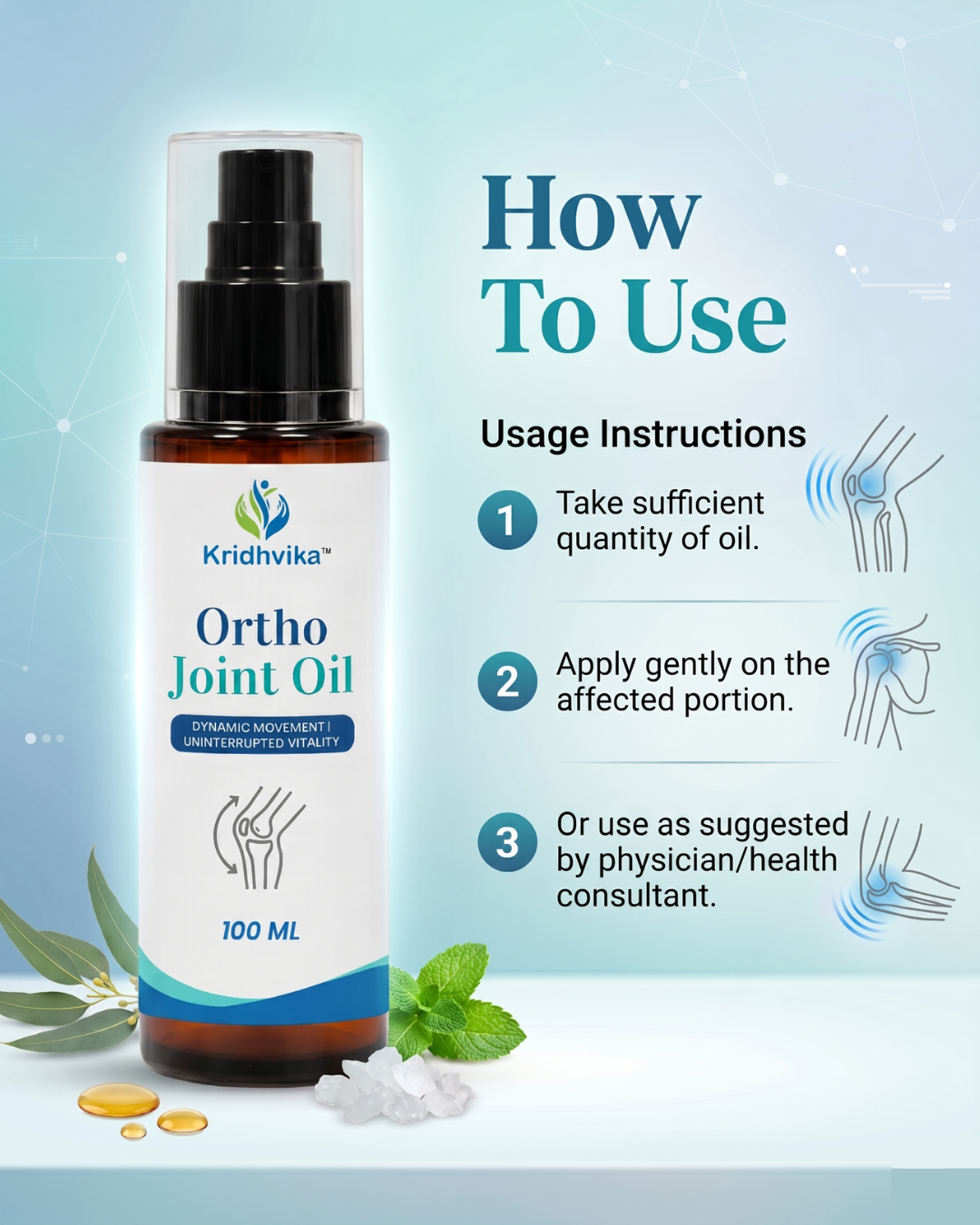 KRIDHVIKA ORTHO JOINT OIL Ayurvedic Pain Relief Massage Oil for Joint, Knee & Muscle Comfort | Fast Absorption Herbal Formula | Apply Gently on Affected Area | 100 ml