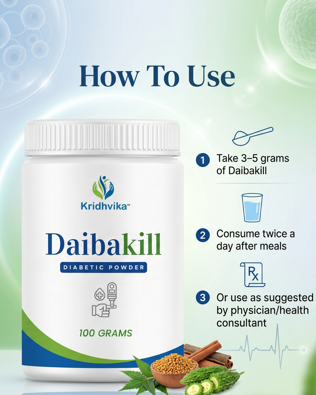 KRIDHVIKA DAIBAKILL Ayurvedic Herbal Powder for Blood Sugar Wellness & Daily Health Support | Take 5 gm in Morning and Evening | 100 gm