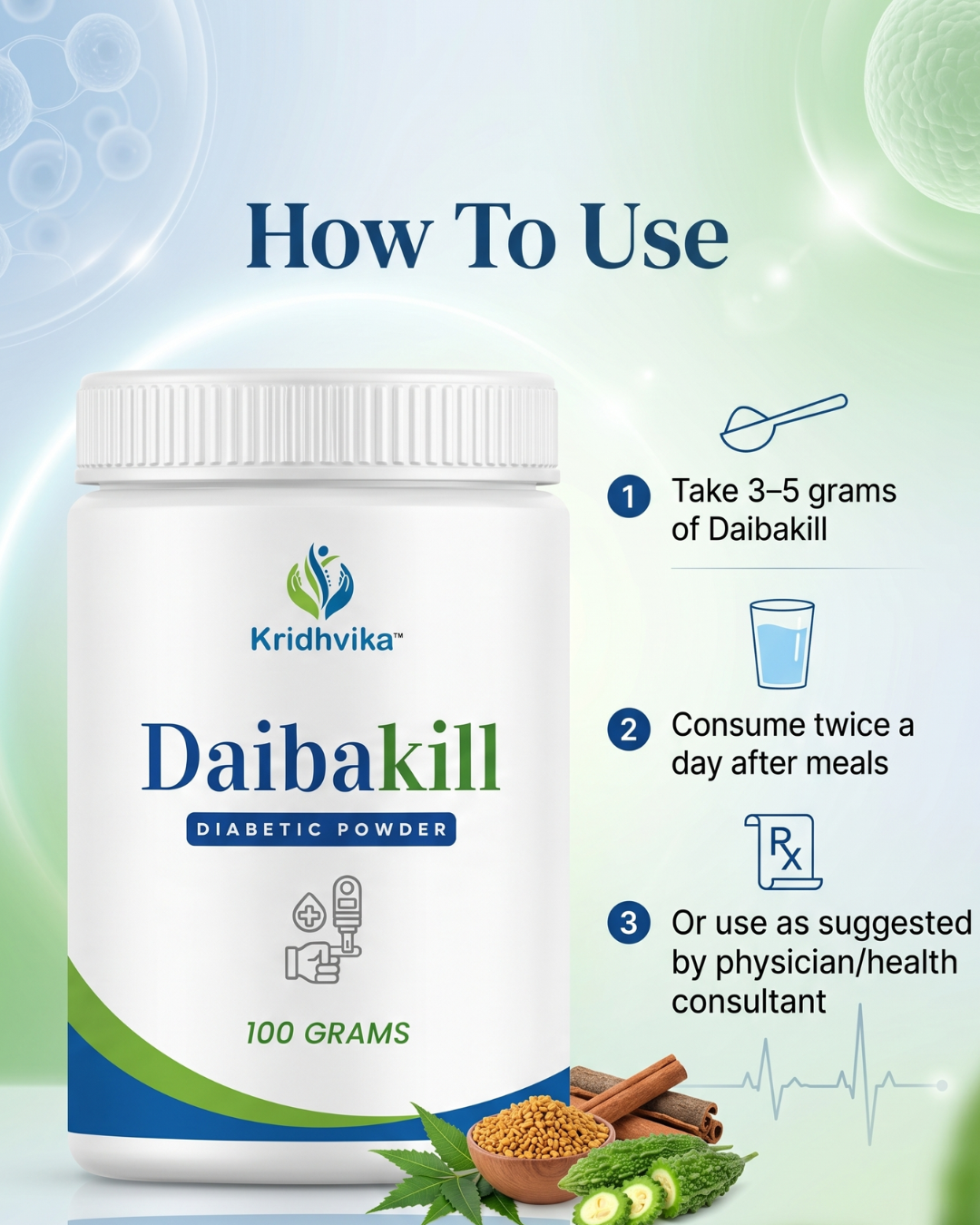 KRIDHVIKA DAIBAKILL Ayurvedic Herbal Powder for Blood Sugar Wellness & Daily Health Support | Take 5 gm in Morning and Evening | 100 gm