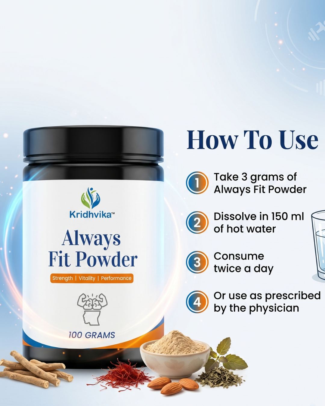KRIDHVIKA ALWAYS FIT Men’s Health Ayurvedic Powder for Energy, Stamina & Physical Performance Support | Herbal Daily Wellness Formula | Take 3 gm Twice Daily with Water | 100 gm
