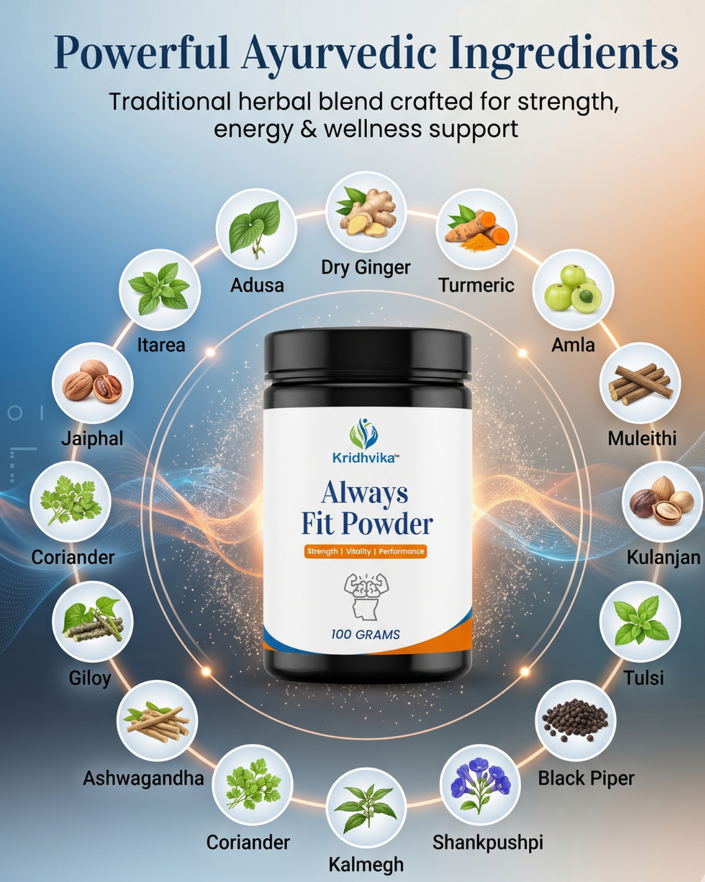 KRIDHVIKA ALWAYS FIT Men’s Health Ayurvedic Powder for Energy, Stamina & Physical Performance Support | Herbal Daily Wellness Formula | Take 3 gm Twice Daily with Water | 100 gm