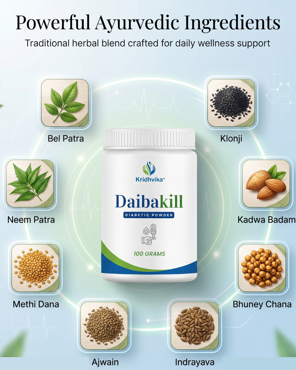 KRIDHVIKA DAIBAKILL Ayurvedic Herbal Powder for Blood Sugar Wellness & Daily Health Support | Take 5 gm in Morning and Evening | 100 gm