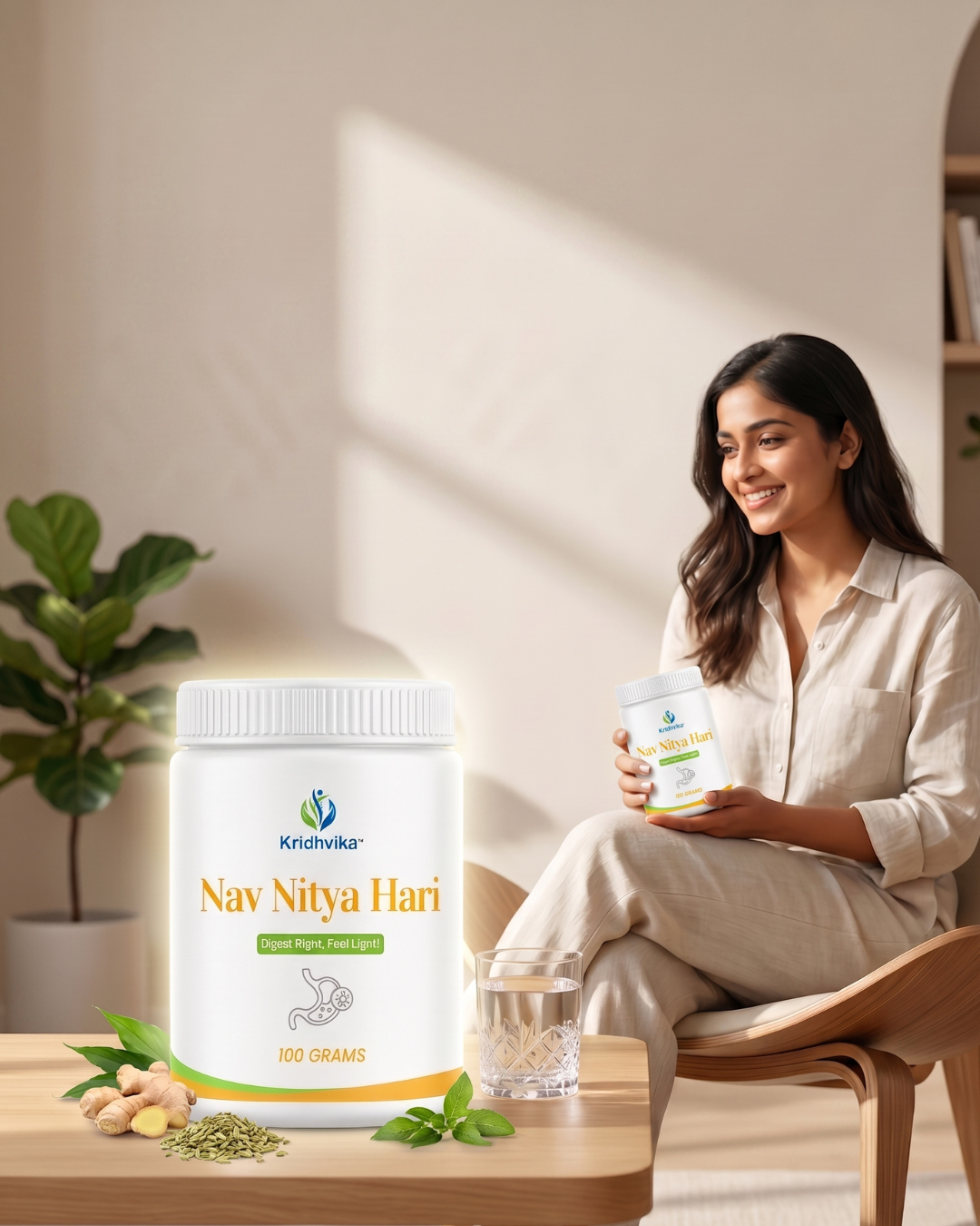 KRIDHVIKA NAV NITYA HARI Ayurvedic Digestive & Kabja Care Powder for Stomach Wellness and Gut Support | Helps Maintain Easy Bowel Movement | Use 2–3 gm with Warm Water | 100 gm