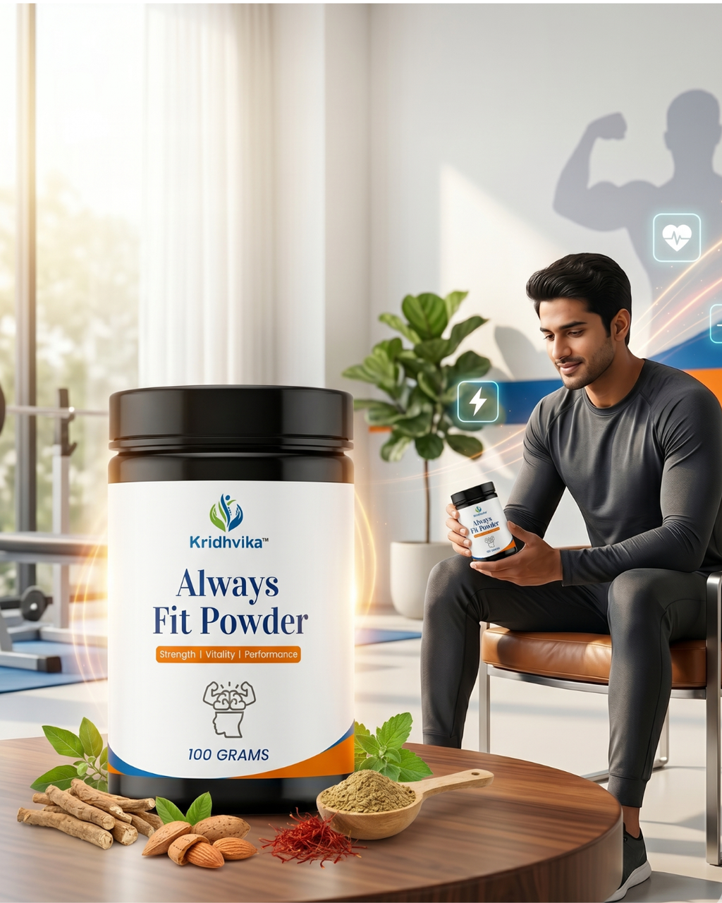 KRIDHVIKA ALWAYS FIT Men’s Health Ayurvedic Powder for Energy, Stamina & Physical Performance Support | Herbal Daily Wellness Formula | Take 3 gm Twice Daily with Water | 100 gm