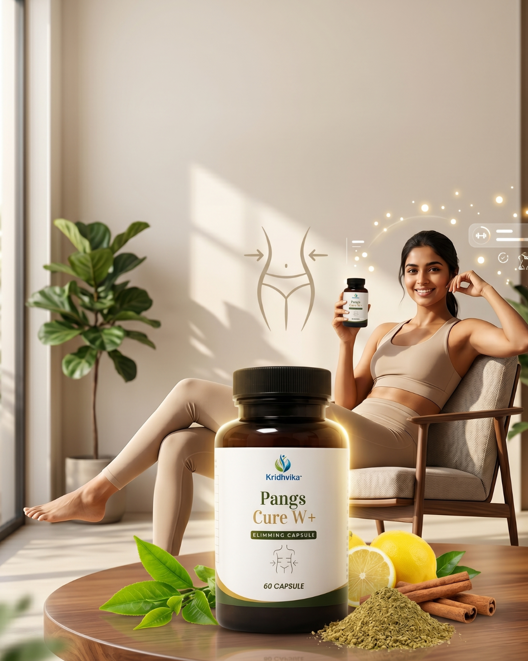 KRIDHVIKA PANGWS CURE W+ Ayurvedic Slimming Support Capsules for Daily Fitness & Wellness | Herbal Weight Management Formula | Use for 3 Months for Better Results | 60 Capsules