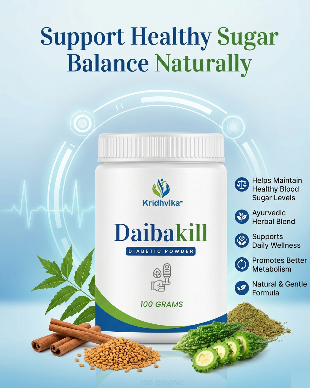 KRIDHVIKA DAIBAKILL Ayurvedic Herbal Powder for Blood Sugar Wellness & Daily Health Support | Take 5 gm in Morning and Evening | 100 gm